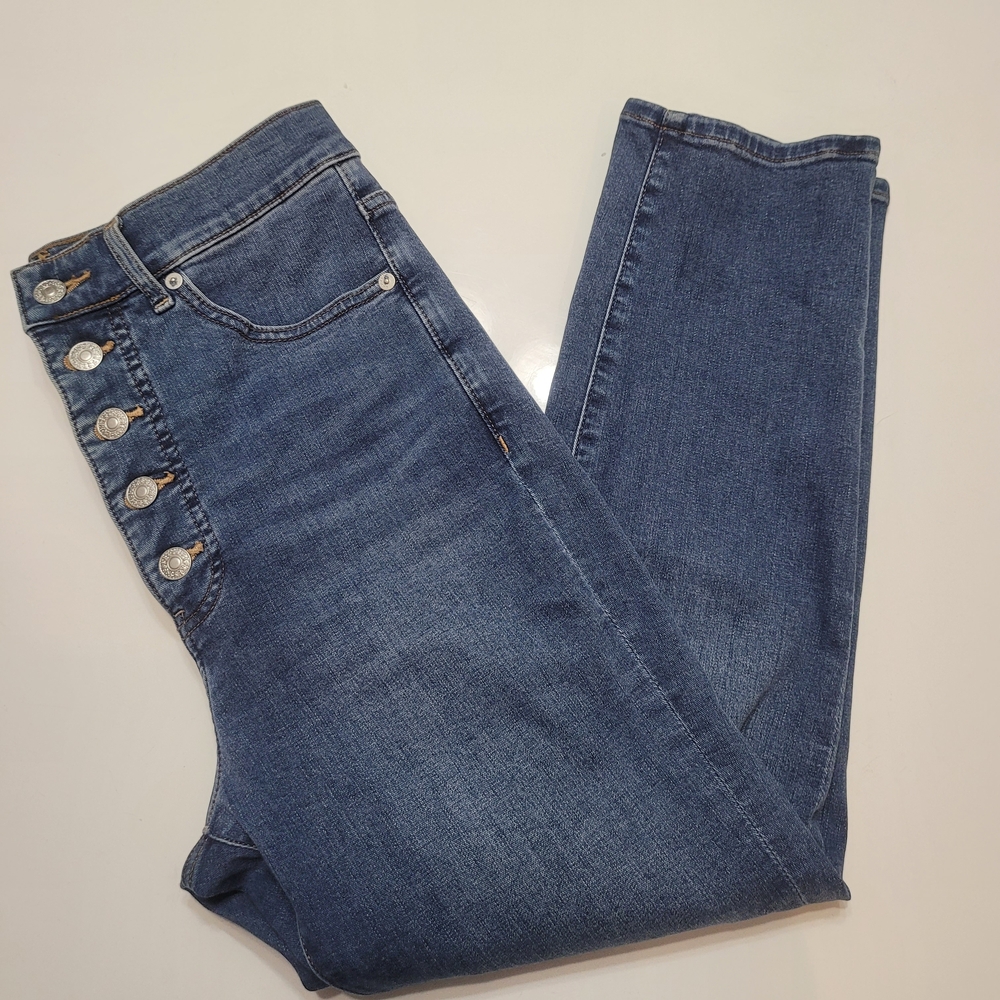 Express Slim High Rise  Blue Women's Jeans buttoned  Size 6S - Picture 12 of 16